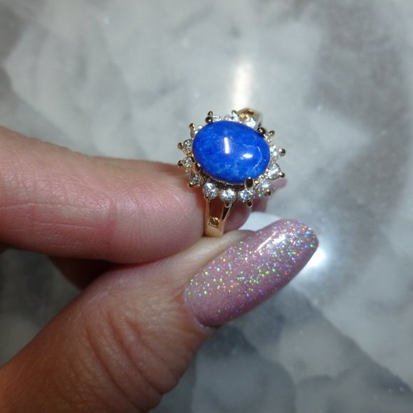 18k Yellow gold EP Lapis Lazuli Swarovski Crystals Designer Dolphin Ore - Picture 13 of 14